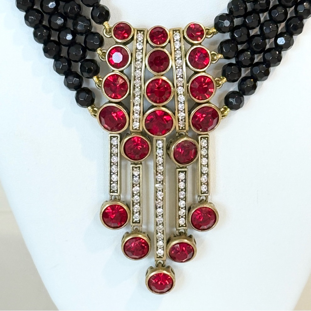 Vintage Heidi Daus An Affair To Remember Red Rhinestone Multi Strand Necklace - Picture 2 of 11